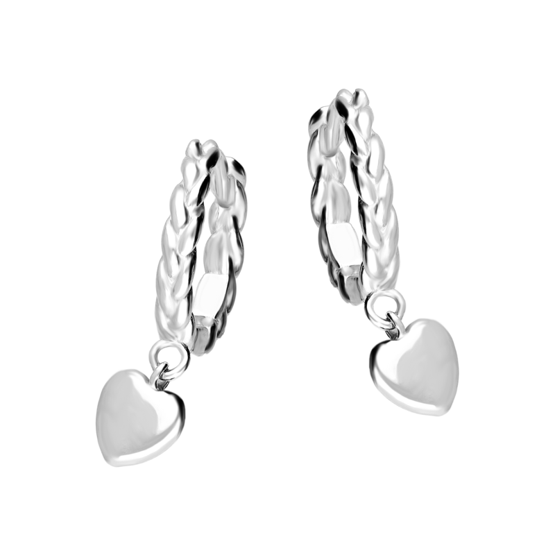 Kolczyki srebrne koło z warkoczem i serduszkiem/kreole AT929 próba 925
