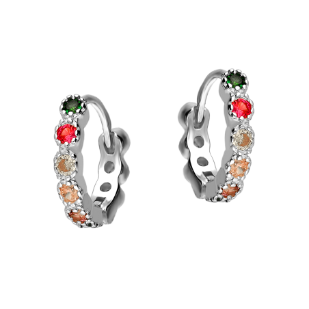 Kolczyki srebrne kółka z kolorowymi cyrkoniami/zatrzask AT935 próba 925