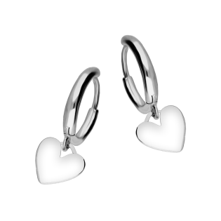 Kolczyki srebrne kółka z wiszącym sercem/kreole AT936 próba 925