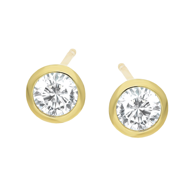 Kolczyki złote fasetowana cyrkonia w okrągłej oprawie