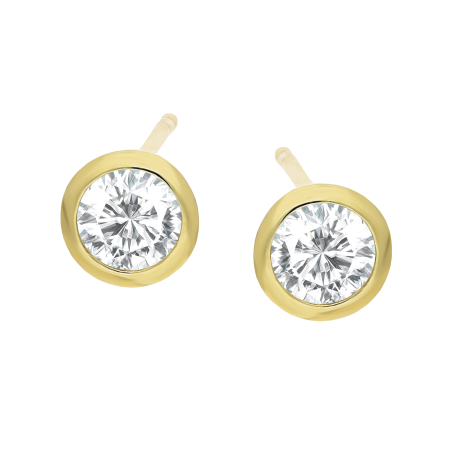 Kolczyki złote fasetowana cyrkonia w okrągłej oprawie