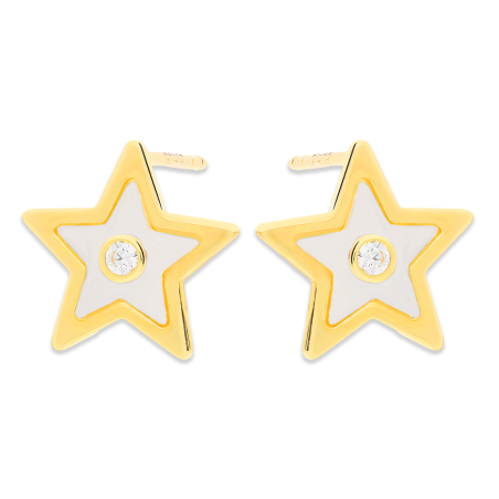 Kolczyki złote gwiazdka z białą masą perłową/sztyft AR KR(X12-X16)LKE0211-FCZ-MOP próba 375
