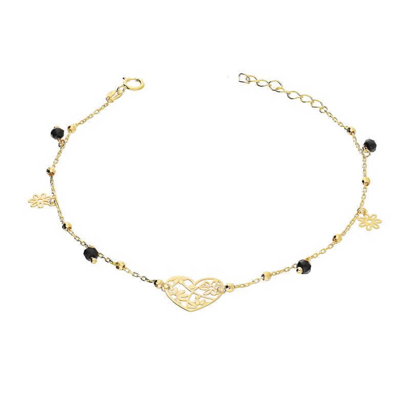 Bransoleta złota serce z kwiatami,onyksy i kwiatki AR KR(XX-X3)FOR6B1810-II-DC-LS-BO próba 375