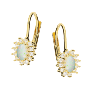 Złote Kolczyki z Opalem i Cyrkoniami pr. 585 - JubilerSezam.pl