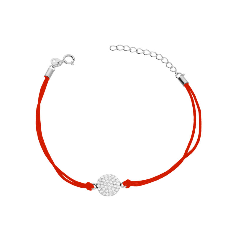 Srebrna Bransoletka na Sznurku Koło z Cyrkoniami - JubilerSezam.pl