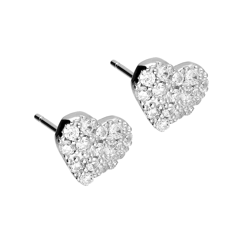 Kolczyki srebrne serce z białymi cyrkoniami/sztyft TB 21177 próba 925