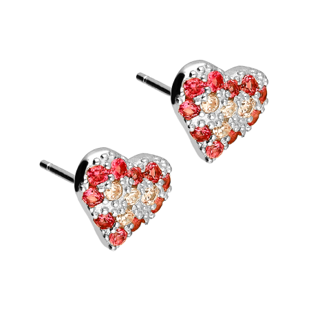 Kolczyki srebrne serce z różowymi i białymi cyrkoniami/sztyft TB 22158 próba 925