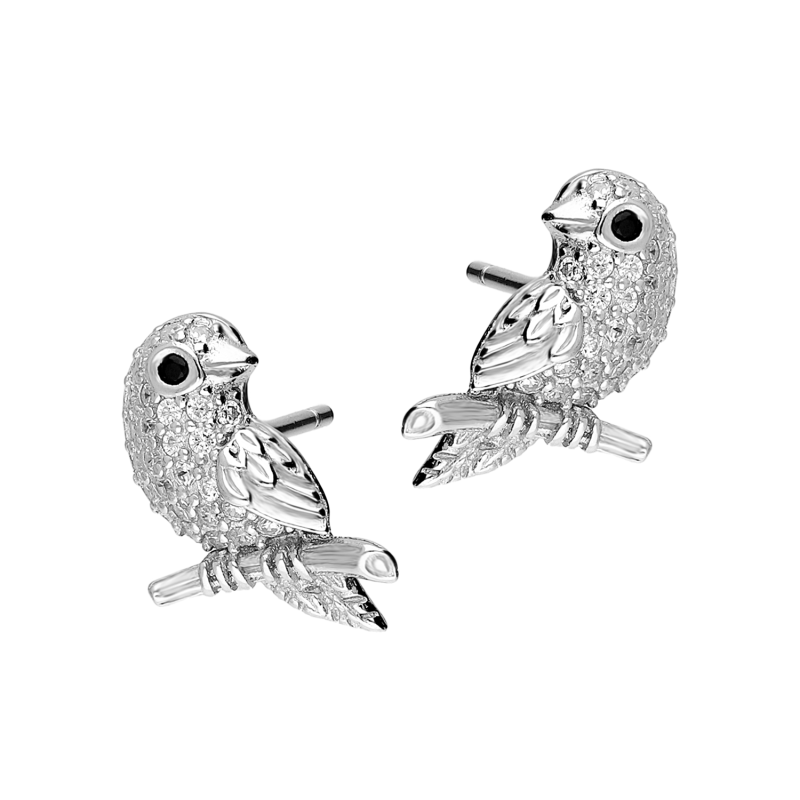 Srebrne kolczyki ptaki z cyrkoniami pr. 925 - JubilerSezam.pl