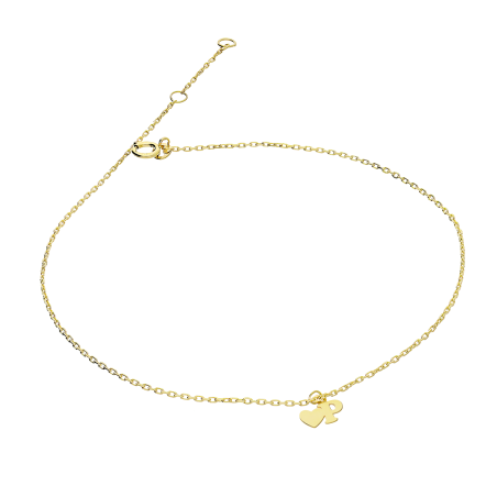 Złota bransoletka na nogę z sercem i literką P - JubilerSezam.pl