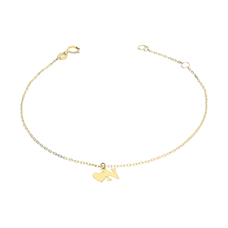 Bransoleta złota z literką N i serduszkiem AR VX4FOR6B10721-14-N