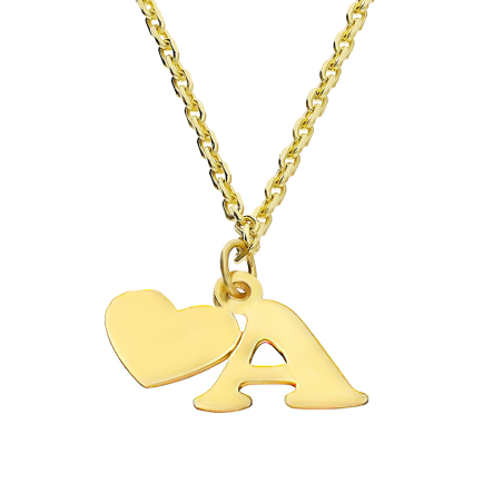 Złoty Naszyjnik z Literką A i Sercem pr. 585 - JubilerSezam.pl