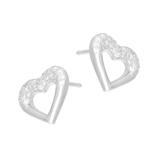 Kolczyki srebrne serce z białymi cyrkoniami/sztyft AT916 próba 925