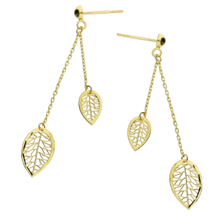 Złote kolczyki listki ażurowe na łańcuszku pr. 375 - JubilerSezam.pl
