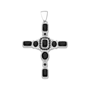 Krzyżyk srebrny z czarnymi cyrkoniami bagietami  AT971 próba 925