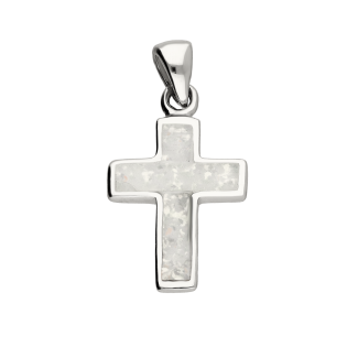 Krzyżyk srebrny z białym opalem jubilerskim HS2142 biały próba 925