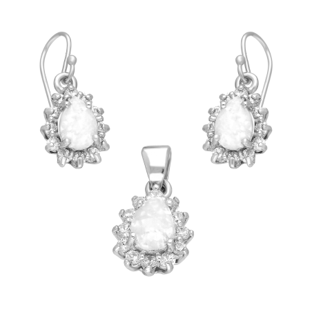 Srebrny Komplet Kropla z Opalem i Cyrkoniami - JubilerSezam.pl