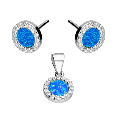 Srebrny Komplet Kolczyki i Zawieszka Opal Niebieski - JubilerSezam.pl
