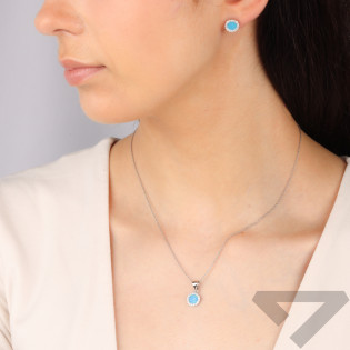 Srebrny Komplet Kolczyki i Zawieszka Opal Niebieski - JubilerSezam.pl