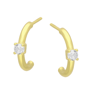 Kolczyki pozłacane półkółko z białą cyrkonią/sztyft PW712 GOLD próba 925