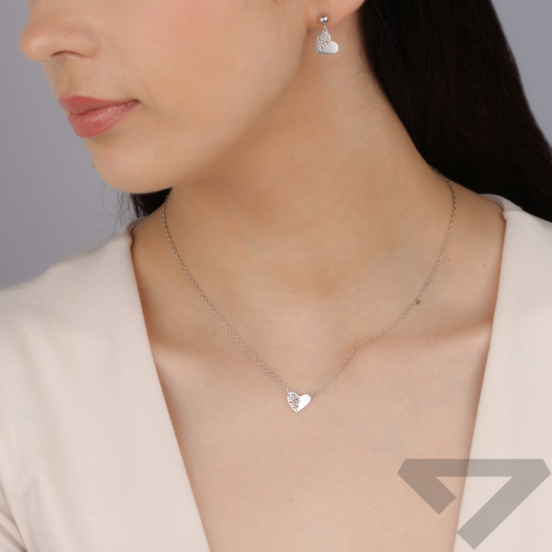 Naszyjnik srebrny ażurowe serce na łańcuszku rolo