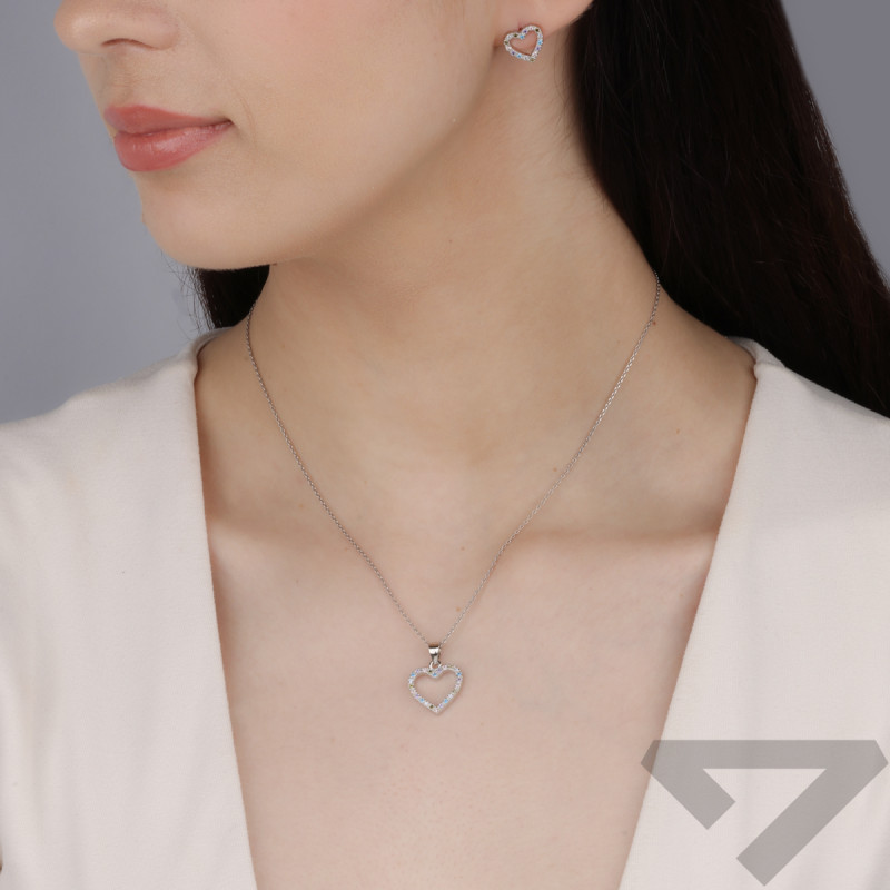 Srebrny Komplet Biżuterii Serce z Cyrkoniami pr. 925 - JubilerSezam.pl