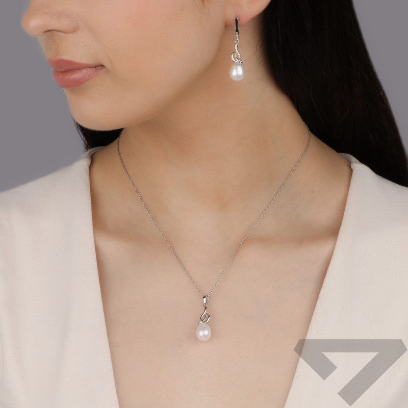 Srebrny Komplet z Perłą - Kolczyki i Zawieszka Pr. 925 - JubilerSezam.pl