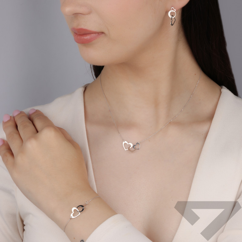 Naszyjnik srebrny dwa serca i koło