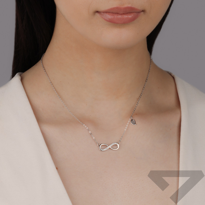 Naszyjnik srebrny infinity z cyrkoniami i listek/anker reg. AT2033 próba 925
