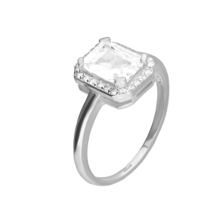 Pierścionek srebrny prostokątna markiza z białymi cyrkoniami, próba 925