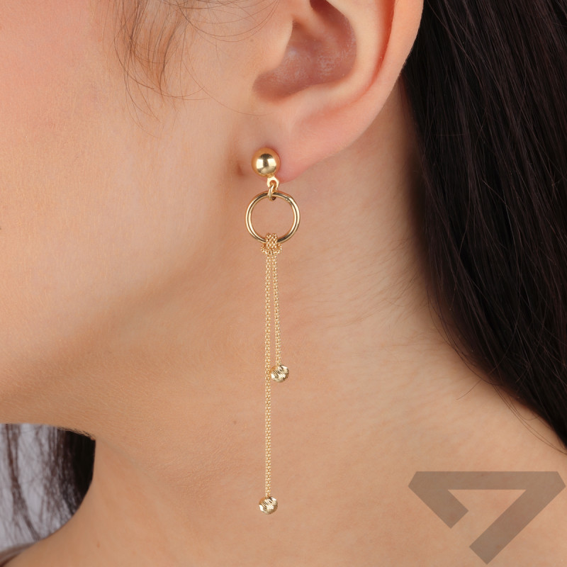 Złote kolczyki koła z łańcuszkami pr. 585 - JubilerSezam.pl