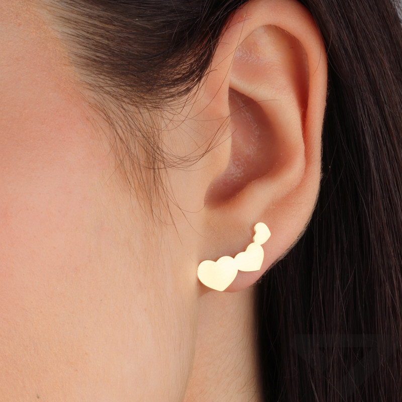 Kolczyki złote trzy gładkie serca/sztyft M3-321 próba 585