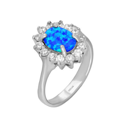 Pierścionek srebrny owalna markiza z niebieskim opalem jubilerskim