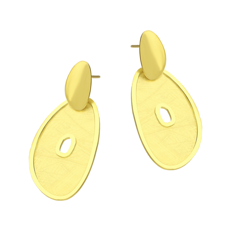 Kolczyki pozłacane szczotkowany owal z dziurką/sztyft M3-003-1 GOLD próba 925