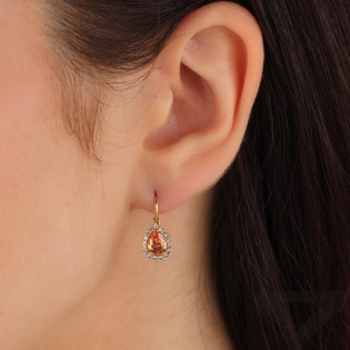 Kolczyki złote kropla z pomarańczową i białymi cyrkoniami/big.zam. DJ 96-3136-1 CIT próba 585