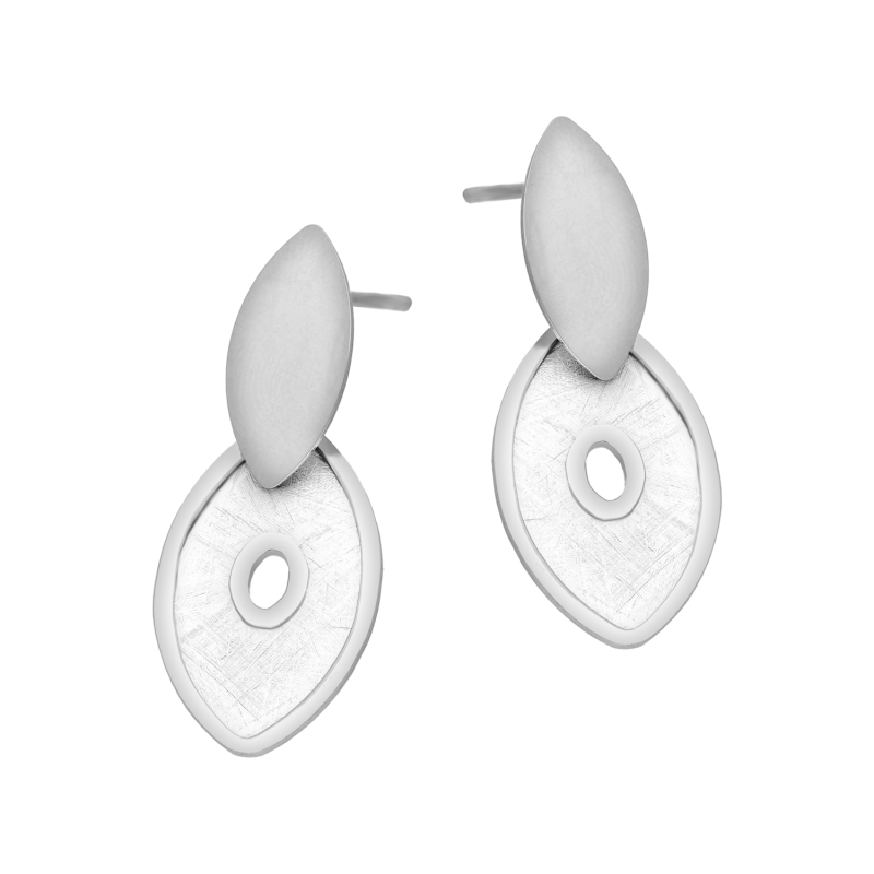 Kolczyki srebrne szczotkowana i gładka łezka/sztyft M3-069-1 ROD próba 925