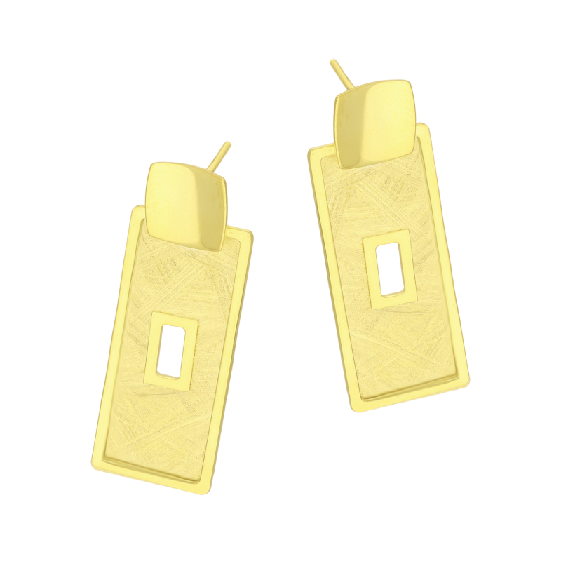Kolczyki pozłacane szczotkowany prostokąt z dziurką/sztyft M3-388 GOLD próba 925