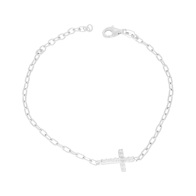 Bransoleta srebrna z krzyżykiem z cyrkoniami/rolo long M3-417 ROD próba 925