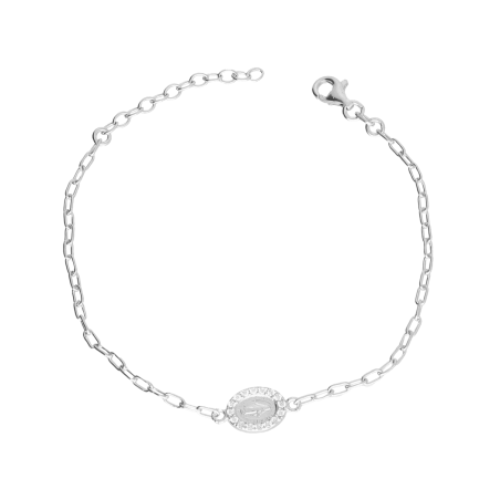 Bransoleta srebrna Niepokalana z białymi cyrkoniami/rolo long M3-497 ROD próba 925