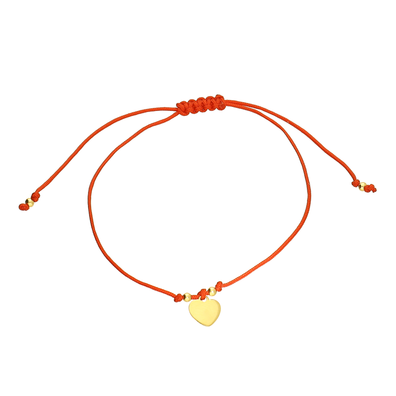 Bransoleta złota serce z diamentem na czerwonym sznurku BE B-012 czerwony próba 585