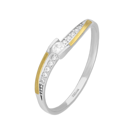 Srebrny Pierścionek z Cyrkoniami i Złotą Blaszką - JubilerSezam.pl