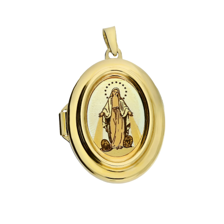 Medalik złoty puzderko z Niepokalaną