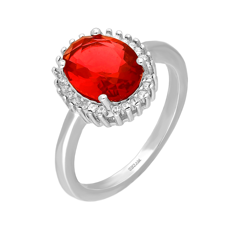 Srebrny Pierścionek z Czerwoną Cyrkonią Markiza pr. 925 - JubilerSezam.pl