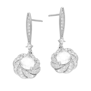 Kolczyki srebrne skręcane białe cyrkonie i opal/sztyft HS2146 biały próba 925