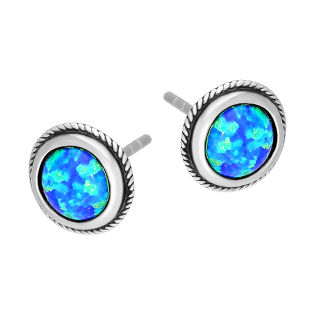 Srebrne kolczyki z niebieskim opalem próby 925 - JubilerSezam.pl