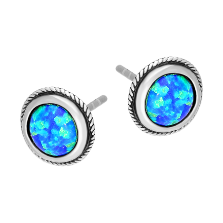 Srebrne kolczyki z niebieskim opalem próby 925 - JubilerSezam.pl