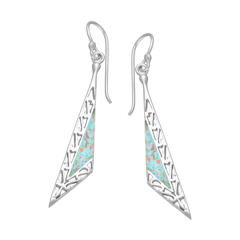 Kolczyki srebrne ażurowy trójkąt z niebieskim opalem/bigiel HS2155 niebieski próba 925