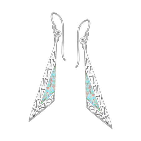 Kolczyki srebrne ażurowy trójkąt z niebieskim opalem/bigiel HS2155 niebieski próba 925