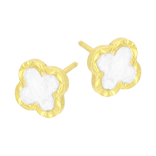 Kolczyki pozłacane koniczyna z białą emalią/sztyft M3 PW707-2 GOLD próba 925