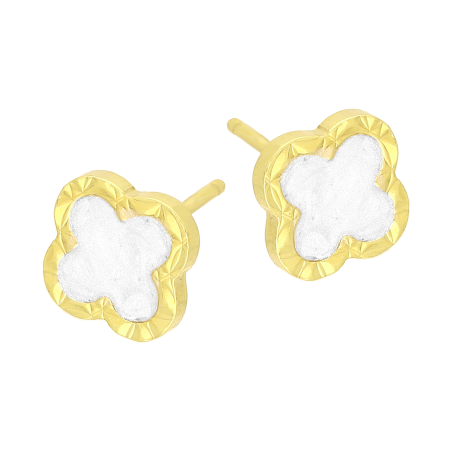 Kolczyki pozłacane koniczyna z białą emalią/sztyft M3 PW707-2 GOLD próba 925