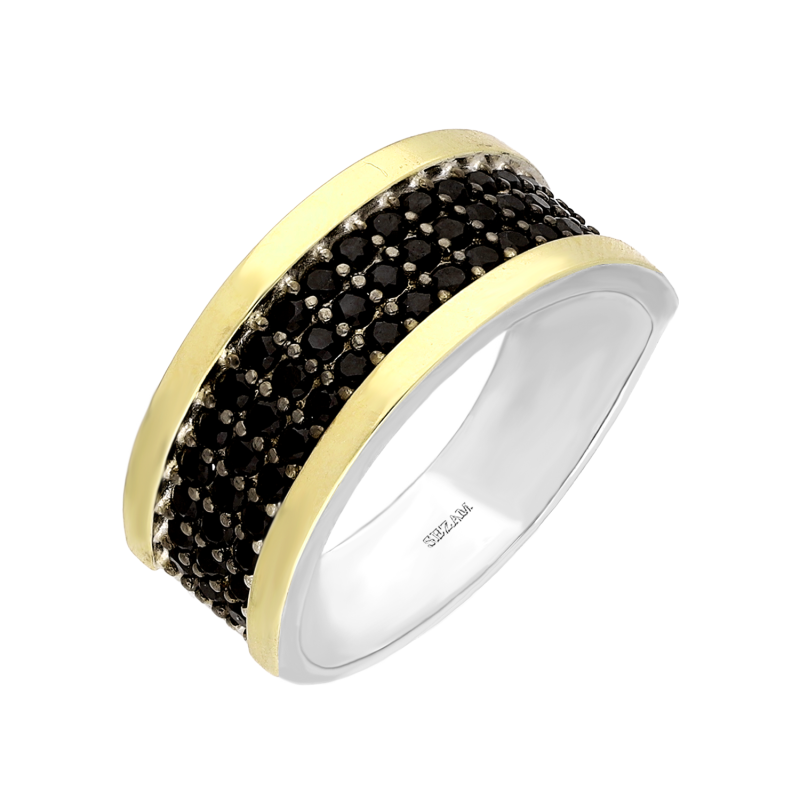 Kolczyki srebrne z czarnymi cyrkoniami i złotą blaszką/ang.zap. PX G0315_BL_AU375 blaszka gold